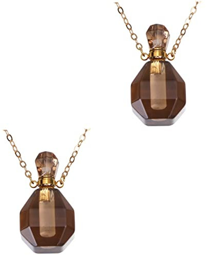 Garneck 2pcs Natural Crystal Fluorite Wishing Bottle Perfume Essential Oil Bottle Pendant Necklace Accessories Hanging Container for Perfume Lovers