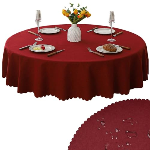Nappe ronde de 120 cm en polyester imperméable et résistante à l'huile - Lavable - Pour café, restaurant, salle à manger, fête, Nouvel An, restaurant - Rouge