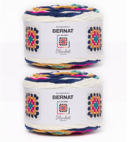 Bernat Blanket Granny Square Retro Pop Garn, 2er-Pack à 240 g, 100% Polyester, #6 Super Bulky, 163 m, Stricken/Häkeln