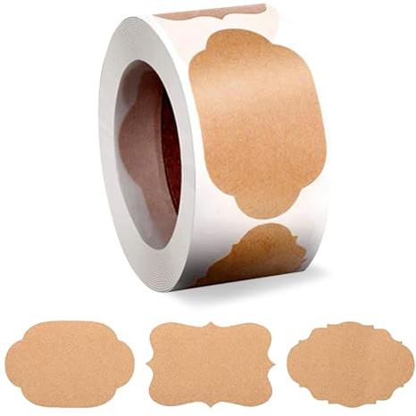 300PCS Kraft Paper Label Stickers Gift Sticky Labels Self-Adhesive Blank Spice Jam Jar Labels for Gifts, Decoration, Food Storage, Bottles, Handcrafts, DIY Project 1.2x2 inches A
