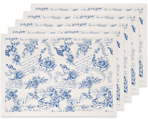 SUPERDANT 5 Stück Unterglasur Transfers 52×37cm Wasser Transferpapier Keramik Aufkleber für DIY Keramik Transfers und handwerkliche Keramik Design Projekte Blaue Blumen mit Musiknoten