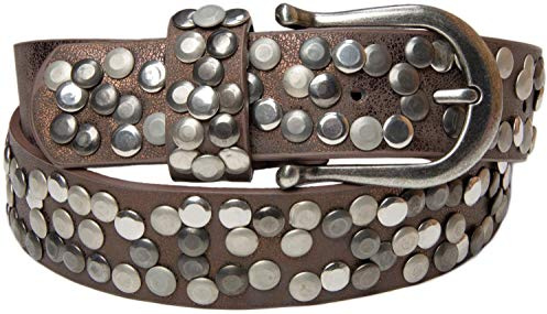 styleBREAKER Cintura da donna con borchie di diverse forme, cintura in ecopelle unicolore, cintura da donna regolabile 03010008, colore:Antico-Marrone, Taglia:80cm