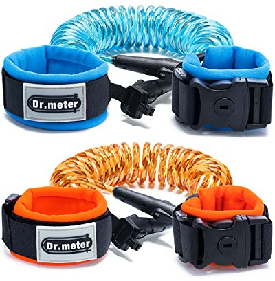Dr.meter småbarn koppel, 2-pack säkerhet anti-förlust handledslänk med nyckellås, reflekterande promenadsele för barn, 2,5 m blå + 1,5 m orange barnkoppel för stormarknad köpcentrum flygplats