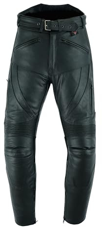Texpeed motorradhose leder herren mit protektoren - Schwarz Lederhose echtleder Top-Grain-Leder mit Rüstung (EN 1621-1) Biker gepanzerte - L Taille/Regülar Bein