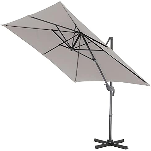 ACAZA Parasol Déporté Inclinable 250x250cm Carré - pour jardin et balcon extérieur - Hauteur 255cm - avec pied en aluminium - Toile avec protection UV - Rotative 360°- Gris Clair