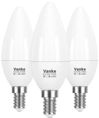 Vanke E14 LED Light Bulb, Warm White 2700K, 6W(40W Equivalent), Pack of 3 | 470 Lumen, SES LED Candle Bulb, Small Edison Screw Light Bulb, Non-Dimmable