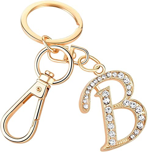 Rohans Porte-clés de voiture en alliage plaqué or avec strass en cristal et lettre de l'alphabet, b, taille unique