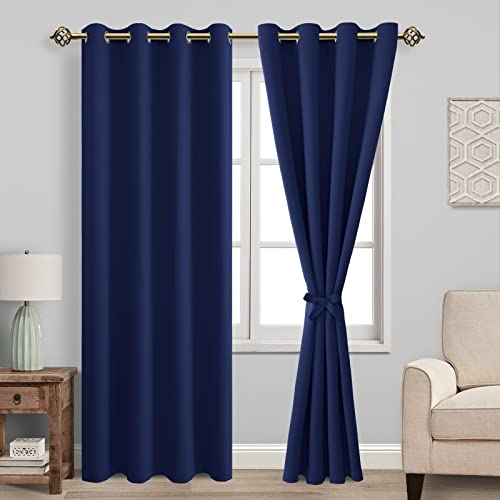 JIUZHEN Vorhänge Blickdicht mit Ösen Verdunklungs Kinderzimmer Gardinen Schlafzimmer Blickdichte Vorhang gegen Kältes und Hitze Curtains Blackout ThermoVorhang 2er Set 160x132cm(HxB) Dunkelblau