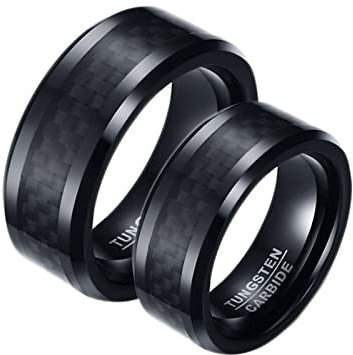 BCughia Freundschaftsringe Beste Freundinnen, Ring Schwarz 8 mm Kohlefaserring mit Abgeschrägter Kante Damengröße 54(17.2), Herrengröße 60(19.1)
