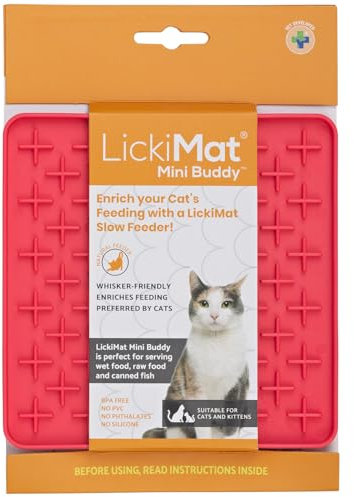 LickiMat Mini Classic Buddy Cat Food Mat, Cat Slow Feeder for Boredom & Anxiety Relief for Cats, Perfect for Food, Treats, Yoghurt & Peanut Butter, Fun Alternative to a Slow Feeding Bowl, Pink