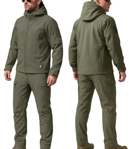 TAUIANE Conjunto De Traje De Esquí De Dos Piezas para Hombre,Chaqueta Softshell para Hombre,Traje De Nieve para Snowboard 2 Piezas,Conjuntos Trajes Combate Militares Impermeables,Verde,L