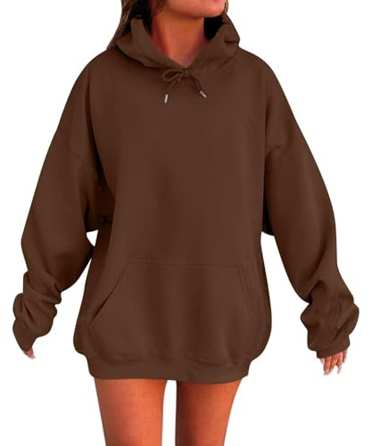 HUIFUAO Huvtröjor för kvinnor överdimensionerad tröja för kvinnor plus size huvtröjor pullover svart långärmad toppar med ficka, Kaffe, 4XL