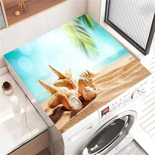 Highdi Housse de Protection pour Machine à Laver Top Plage Ensoleillée, Coussin de Machine à Laver Antidérapant, Tapis de Protection pour Dessus Sèche-Linge Séchage Rapide (Plage 7,30x40cm)