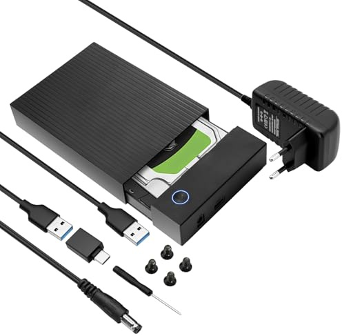 Festplatten Dockingstation, 6Gbps Festplatten-Adapter USB C/USB 3.0 SATA HDD Festplatten Docking Station für 2,5/3,5 Zoll SATA HDD/SSD mit 12V/2A Netzadapter