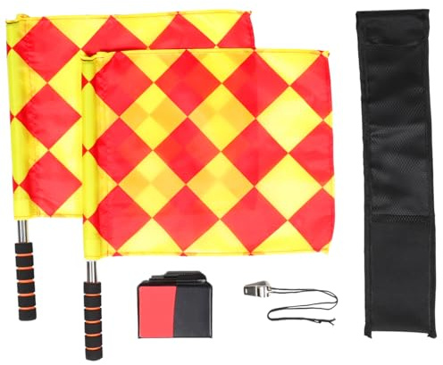 Toyvian Set de Árbitro para Fútbol con Tarjetas Rojas y Amarillas, Silbato Metálico y Banderas de Señales Ligeras y Resistentes para Juegos Deportivos al Aire Libre