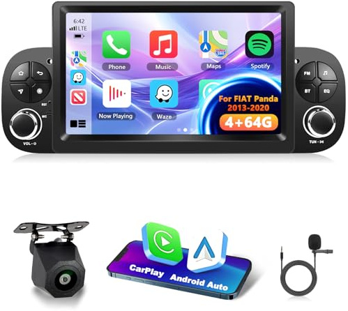 Motorsi Carplay Autoradio per Fiat Panda 2013-2020 con Android Auto, 4GB+64GB Android Bluetooth Car Stereo Schermo con GPS WiFi RDS/FM Radio SWC EQ USB Mirror Link Canbus + Telecamera Posteriore