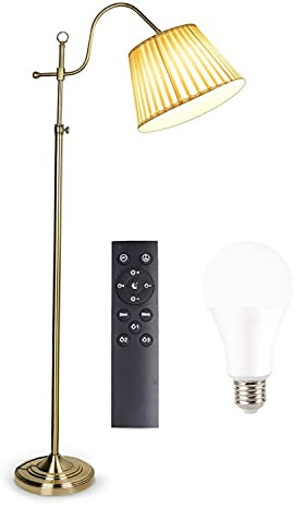 QJUZO Lampadaire sur Pied Salon Vintage, 12W Lampe sur pied LED Dimmable avec Telecommande, E27 Lampadaire Chambre avec Angle Réglable abat-jour en tissu & Interrupteur au Pied, Hauteur Réglable