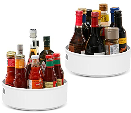 Semlos 2-pack Lazy Susan skivspelare skåp organisatörer, multifunktionella kryddställ för köksförvaring, roterande kryddhållare, halkfria förvaringsställ 23 cm, grå vit