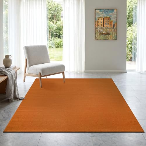 SANAT Kurzflor Teppich Wohnzimmer - Uni Modern Teppiche fürs Schlafzimmer, Arbeitszimmer, Büro, Flur, Kinderzimmer und Küche - Orange, 200 x 290 cm