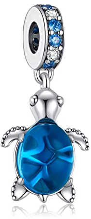 Alstiva Meeresschildkröte Murano-Glas Charm-Anhänger 925 Sterling Silber 5A Zirkonia Charm für Armband Charm Bead Pendant für Europäische Armbänder Halsketten Schmuck Geschenk für Damen Frauen