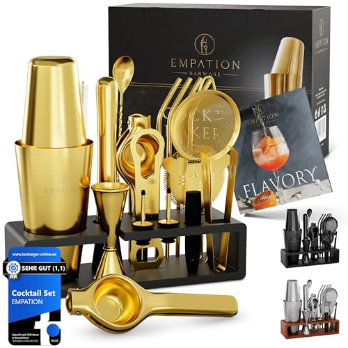 EMPATION Cocktailset guld [testvinnare], 825 ml cocktailshaker med bartillbehör för cocktail, bartenderset med professionell Boston shaker, bartenderset, barset, cocktailshaker set