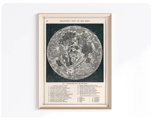 1 Leinwandposter, Wandkunstdruck, Mondkarte, Vintage-Mondposter, Astronomie, antiker Monddruck, antike Himmelskarte, Mond-Wanddekoration, 50 x 70 cm, ungerahmt