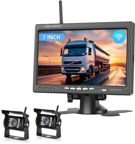 Inefala Digital Rückfahrkamera Set 7 Zoll 2 Kameras | Kabellos, HD 1080P, IP68 Wasserdicht, Nachtsicht, LKW Bus Van SUV, DC 12-36V