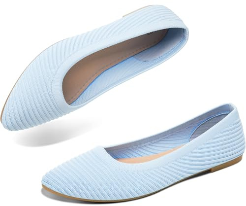 ALTOCIS Womens Knit Ballet Flats Ladies Comfortable Pointed-Toe Dressy Shoes Casual Soft Flat Shoes Ballerina Walking Flats Shoes, Light Blue, 6 UK