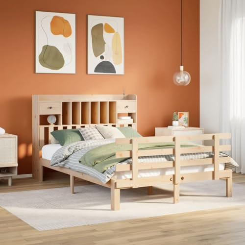 Iiaky Massivholzbett mit Regal ohne Matratze Bett Mit Stauraum Massivholzbett Holzbett Bettgestell 150x200 cm Kiefer // 3322798