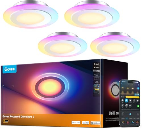 Govee Smart Einbaustrahler LED, RGBWW LED Spot 230V, 900LM, 11.5W Deckenspots Kompatibel mit Matter und Alexa, 2700K-6500K Dimmbare, 99mm Spots Deckenleuchte für Küche Wohnzimmer, 4 Stück