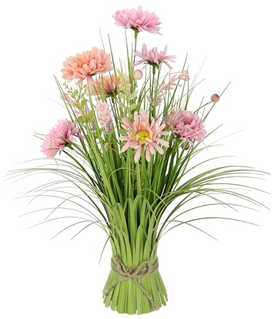 Grasbund mit Blüten Bündel Deko Grasarrangement Grasbündel Grasbusch Grasbüschel Gräser Grünpflanze Kunstblume Kunstgras Kunstpflanze Künstliche Pflanze Solitärgras Stehgras Sträucher Ziergras, Rosa