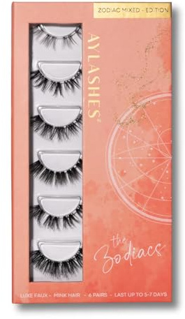 AYLASHES The Zodiacs MIXED MAXI – 6 Paar DIY Wimpern im Sternzeichen-Style, extra flaches Nano-Wimpernband, 5–7 Tage Tragedauer, vegan & dermatologisch getestet, wiederverwendbar