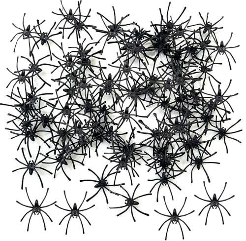 CYMYGS 100 Pieces Fake Spiders-Halloween Black Plastic Spider Small Realistic Scary Spider Toy, Party Fake Props Novelty Fun Spooky Decorations for Kids Party (100 Pcs)