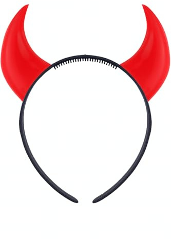 Devil Horns Halloween Horns Band Black Red Horn Hair hoop Demon Ear Hairband Devil Costume Halloween Cosplay Party Favors Boppers Headwear For Kids Adult Fancy Dress Accessory (Pack Of 1)