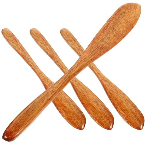 EXHUMKY Juego de 4 Cuchillos Untadores de Madera para Mantequilla y Queso, Utensilios de Cocina para Desayuno y Merienda