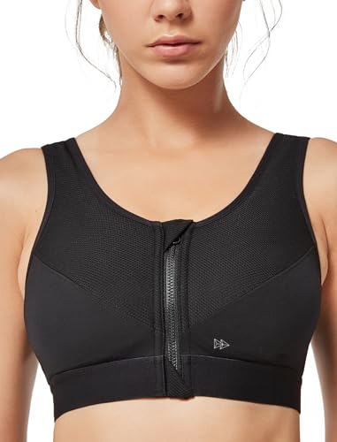 Yvette Sport BH Starker Halt mit Vorderverschluss, Große Größen Fitness Lauf Sports Bra,Schwarz,85C