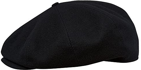 Sterkowski Peaky | 100% Wolle Schiebermütze für Herren und Damen | Paperboy Cap Schirmmütze Flatcap Newsboy Ballonmütze Winter Gangster Baker Boy Baskenmütze Cabrio Vintage Gatsby Schwarz 55 cm