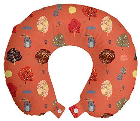 ABAKUHAUS Infantile Cuscino da Viaggio, Orso con ombrello Doodle, Accessorio in Schiuma di Memoria per Viaggio, 30 cm x 30 cm, Terra di Siena bruciata e multicolore