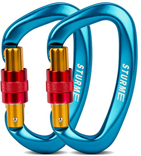 STURME UIAA Certified Climbing Carabiner Clips, 2 Pack 25KN(5623lbs) Screwgate Locking Carabiner Heavy Duty Caribeener Clips, Large Carabiner D Ring for Rock Climbing & Mountaineering