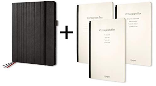 SIGEL CF130 Business Organiser, ca. A4, Kunstleder, schwarz, Set mit 3 Heften: Notizheft kariert, To do-Liste, Besprechungsnotizen - Conceptum flex
