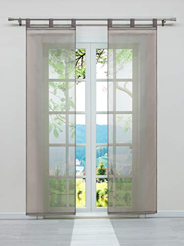ESLIR Schiebegardinen Voile Flächenvorhänge Set 2er Gardinen mit Schlaufen Schiebevorhang Transparent Vorhang Uni Braun BxH 57x245cm 2 Stück