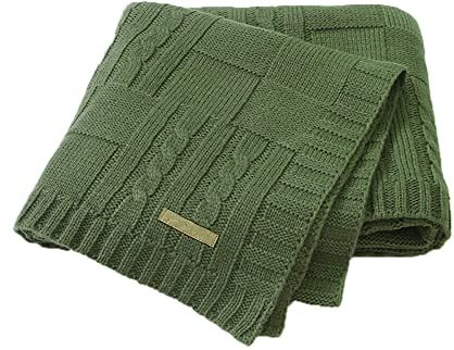 Surwin Strickdecke Babydecke Kuscheldecke Baumwolle, Mädchen und Jungen Babys Gestrickt Kinderdecke Freien Krabbeldecke Perfekt für Kinderwagen Babybett (80x100cm,Grün)