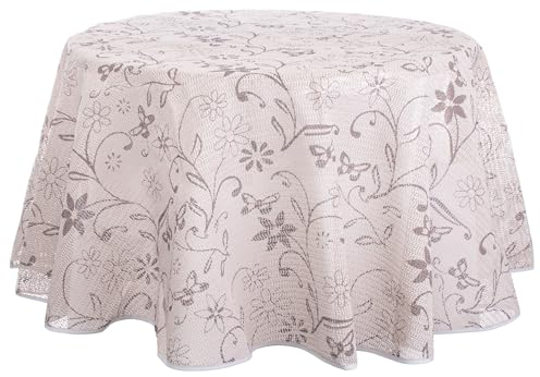 Brandsseller Gartentischdecke Premium Ø ca. 160 cm Geschäumt Wetterfest Pflegeleicht Strapazierfähig Tischdecke | Für Garten | Balkon | Camping | Rund | Beige Motiv 5