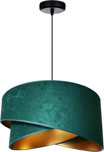 FKL DESIGN Home Deco – Hängelampe Pendellampe Lampenschirm aus Velours Dunkelgrün Esszimmerlampe, Wohnzimmer, Küchenlampe ohne Leuchtmittel, N131 (N131-DG)