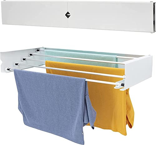 homeart Wall Mounted Clothes Drying Rack | 120 cm Retractable Laundry Clothes Airer | Collapsible Folding Washing Line Clothes Dryer, Indoor & Outdoor, Compact Plain Design 30 kg Capacity, White