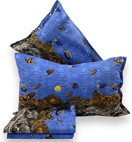 L'Emporio Casa Set Lenzuola Completo di Cotone 100% Italiano Tramonto Coralli Stelle Luna Pesci Varie Misure (Matrimoniale, Pesci)