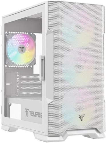 Tempest Stockade Caja PC, M-ATX/ITX, ARGB, USB 3.2, 4 Ventiladores Incluidos, Cristal Templado con Apertura Bisagra, GPU 345mm, Radiador 240mm, Torre Gaming Blanca