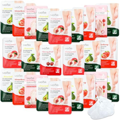 Swiffen 48 Pcs Fruits Foot Mask Bulk Hydrating Moisturizing Socks Feet Peeling Mask for Dry Cracked Aloe Foot Care for Spa Day Kit Beauty Relaxation Gift for Women