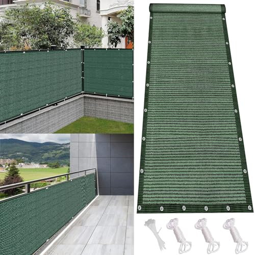 Balkon Sichtschutz Balkonabdeckung 140 x 300 cm Wetterbeständiges Und Pflegeleichtes HDPE Balkonverkleidung Sichtschutz Meterware mit Kabelbinder für Balkon Terrasse, Dunkelgrün