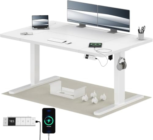Airfish Höhenverstellbarer Schreibtisch 140x80cm mit USB-C,Weiß | Schreibtisch Höhenverstellbar Elektrisch mit Kabelmanagement, Steh-Sitz Tisch, Bürotisch Computertisch für Home Office & PC